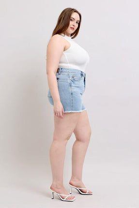 Judy Blue Full Size Tummy Control Raw Hem Denim Shorts Plus Size - Image 14