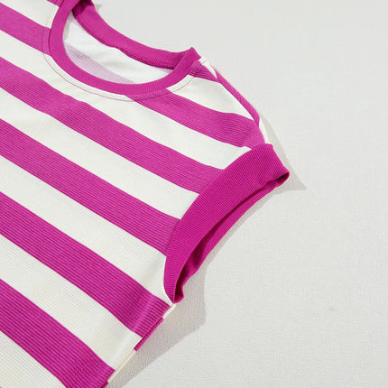 Stripe Cap Sleeve Pocketed Shift Tee Dress - Image 13