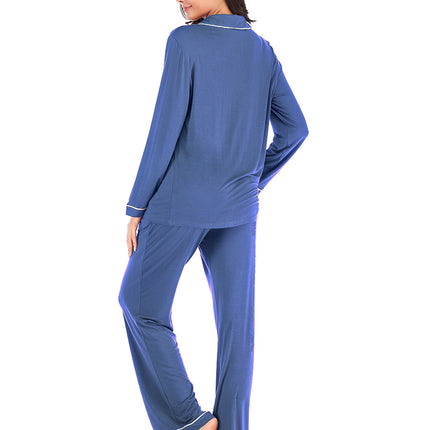 Collared Neck Long Sleeve Loungewear Set with Pockets - Image 12