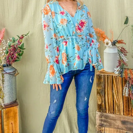 And The Why Floral Print Draw String Bell Sleeve Top - Image 10