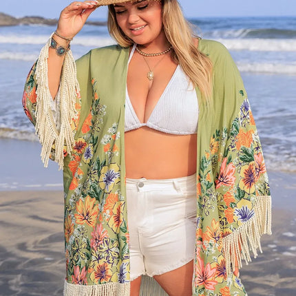 Plus Size Fringe Open Front Cover-Up - Image 1