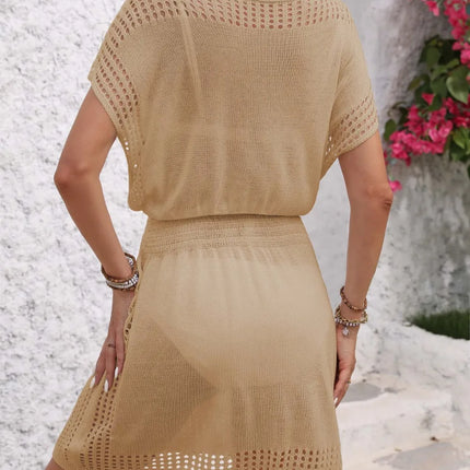 Openwork V-Neck Short Sleeve Cover-Up Dress - Image 26