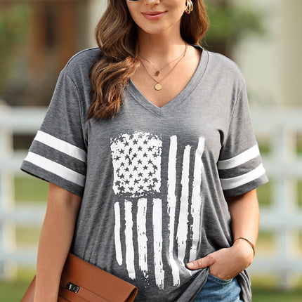 Plus Size US Flag Graphic V-Neck Tee - Image 1