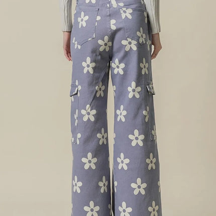 BiBi Flower Printed Side Pocket Wide Pants - Image 8