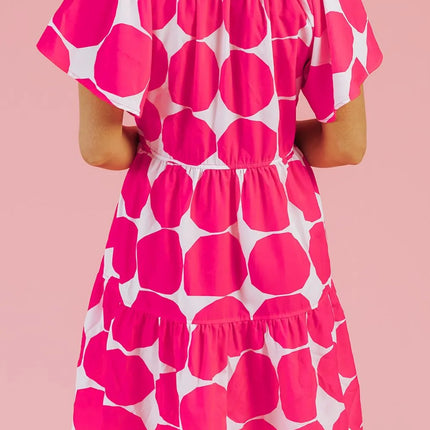 Contrast Notched Flutter Sleeve Dress - Image 2