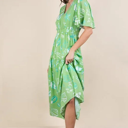 VERY J Printed V-Neck Resort Midi Dress - Image 5