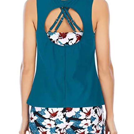 Cutout Printed Round Neck Three-Piece Swim Set - Image 11