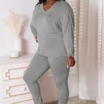 Basic Bae Bamboo Full Size V-Neck Long Sleeve Top and Pants Lounge Set - Image 3