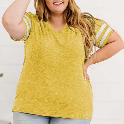 Plus Size Striped V-Neck Tee Shirt - Image 37
