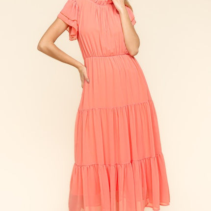 Haptics Full Size Tiered Frill Mock Neck Short Sleeve Dress - Image 3