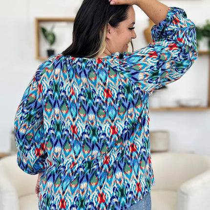 Double Take Full Size Printed Balloon Sleeve Blouse - Image 11