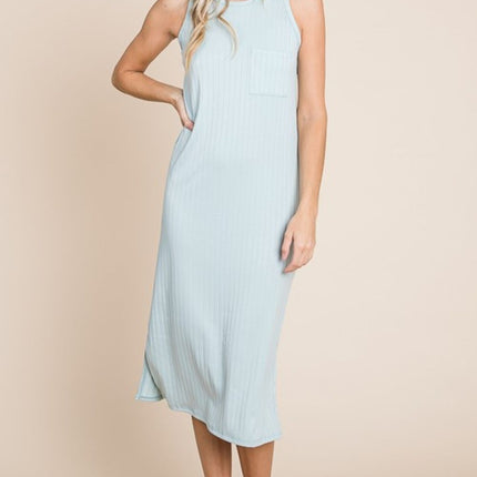 BOMBOM Ribbed Knit Sleeveless Midi Dress - Image 1