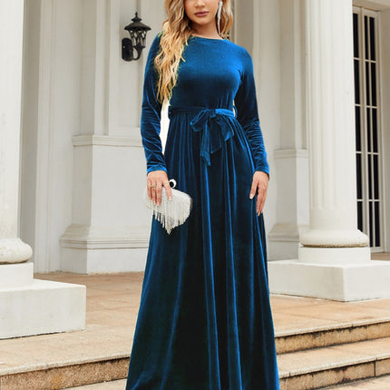 Tie Front Round Neck Long Sleeve Maxi Dress - Image 16
