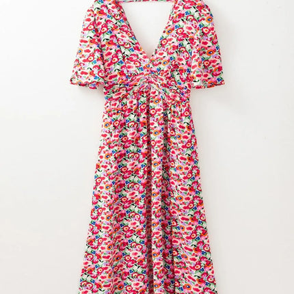 Floral Half Sleeve Deep V Neck Cutout Back Maxi Dress - Image 8