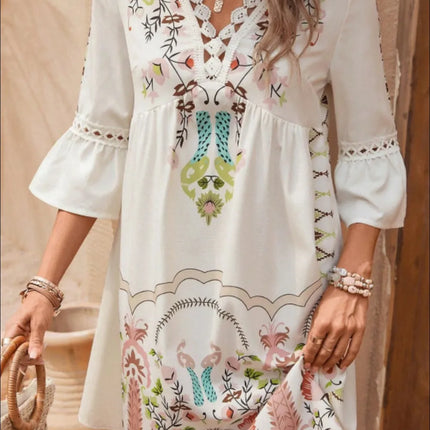 Lace Detail Printed Three-Quarter Sleeve Dress - Image 3