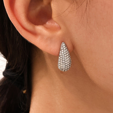 Stainless Steel Inlaid Zircon Teardrop Earrings - Image 1