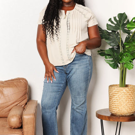 Double Take Crochet Buttoned Short Sleeves Top - Image 4