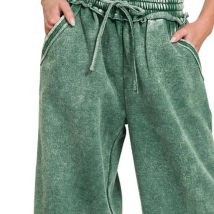 Zenana Acid Wash Fleece Palazzo Sweatpants with Pockets - Image 2