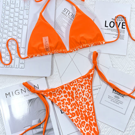 Leopard Print Halter Neck Tie Side Bikini Set - Image 16