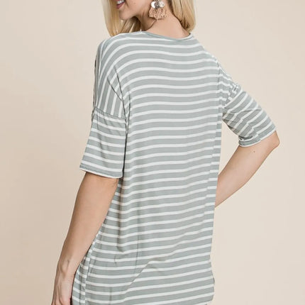 BOMBOM Striped Round Neck T-Shirt - Image 2