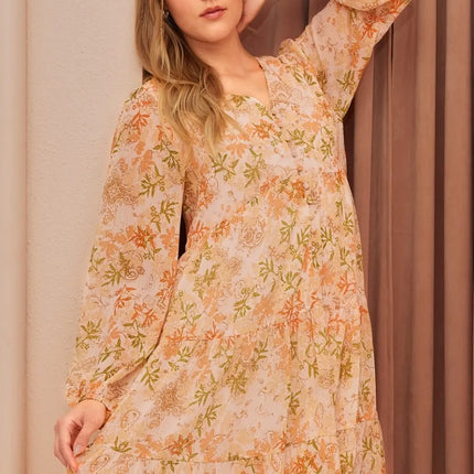 Mittoshop Floral Chiffon Babydoll Long Sleeve Mini Dress - Image 1