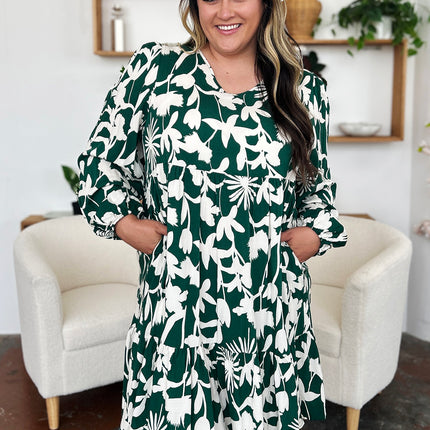 Double Take Full Size Printed Ruffle Hem Dress with Pocket - Image 7