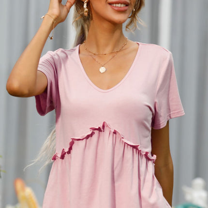 Shiny Frill Trim Short Sleeve Tee - Image 1