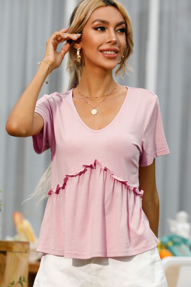 Shiny Frill Trim Short Sleeve Tee