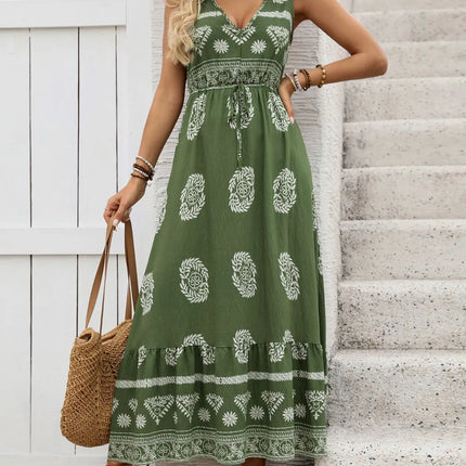 Printed V-Neck Sleeveless Dress - Image 1