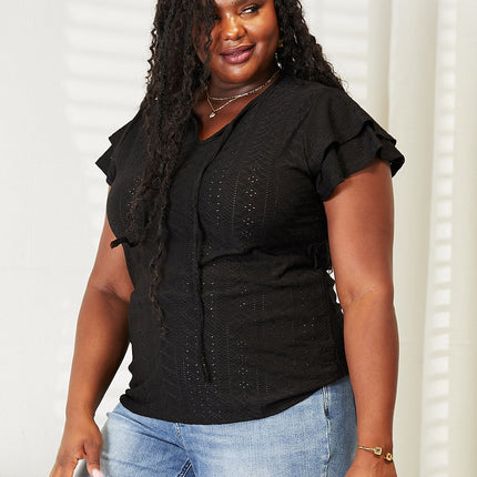 Mandy Eyelet Tie-Neck Flutter Sleeve Blouse - Image 6