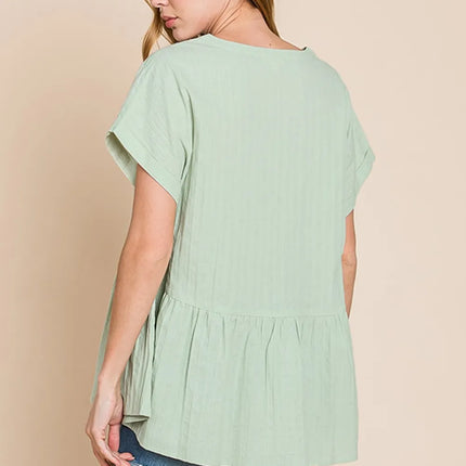 Cotton Bleu by Nu Lab Ruched Notched Short Sleeve Blouse - Image 2