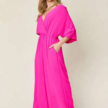 Double Take Full Size Surplice Wide Leg Jumpsuit with Pockets - Image 22