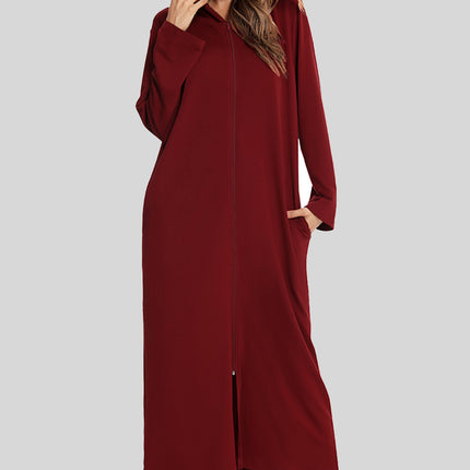 Zip Front Hooded Night Dress with Pockets - Image 14