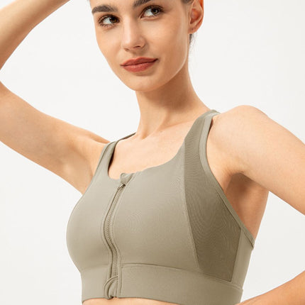 Zip-Up Round Neck Sports Bra - Image 8