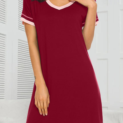 Contrast Trim Short Sleeve Lounge Dress - Image 11