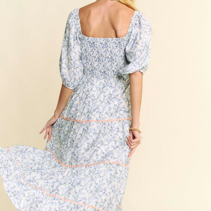 Davi & Dani Contrast Ric Smocking Bodice Tiered Midi Dress - Image 6