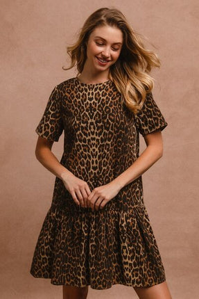 BiBi Tie Back Leopard Round Neck Short Sleeve Dress - Image 7