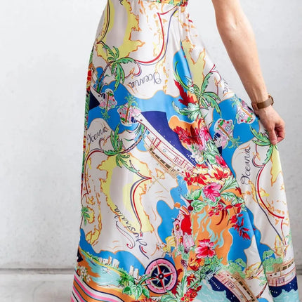 Smocked Back Printed Square Neck Maxi Cami Dress with Pockets - Image 4