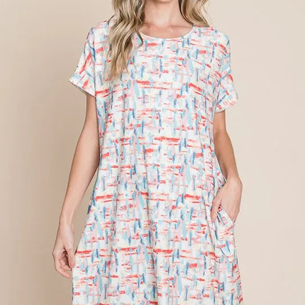BOMBOM Printed Round Neck Short Sleeve Tee Dress - Image 2