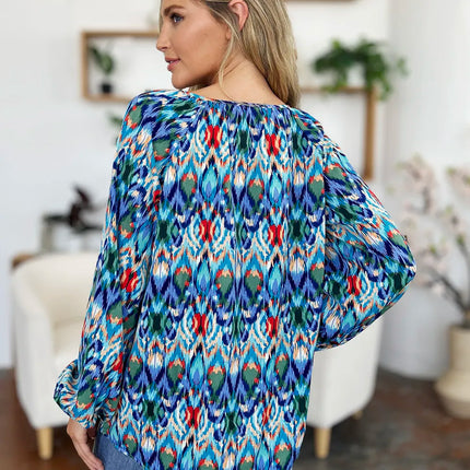 Double Take Full Size Printed Balloon Sleeve Blouse - Image 20