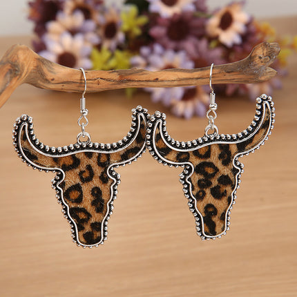 Alloy Animal Print Cow Head Earrings - Image 1