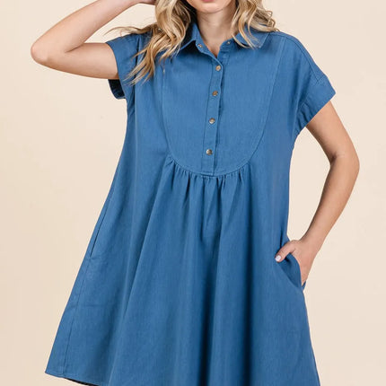 Mittoshop Twill Short Sleeve Collared Mini Dress - Image 1