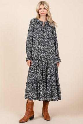 Mittoshop Printed Tie Neck Flounce Sleeve Midi Dress - Image 3