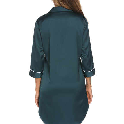 Button Up Collared Neck Night Dress with Pocket - Image 7