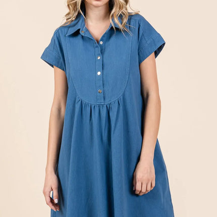 Mittoshop Twill Short Sleeve Collared Mini Dress - Image 4