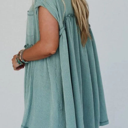 Frill Round Neck Cap Sleeve Mini Dress - Image 4