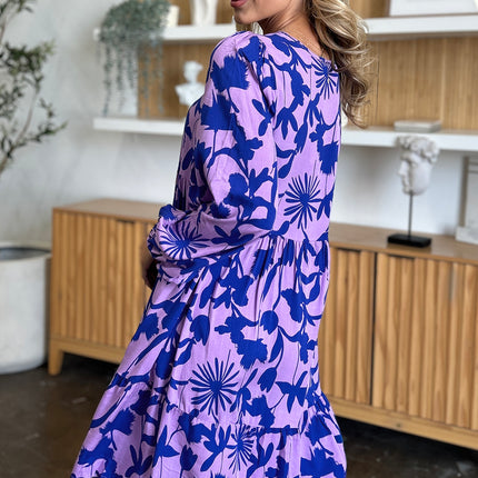 Double Take Full Size Printed Ruffle Hem Dress with Pocket - Image 19