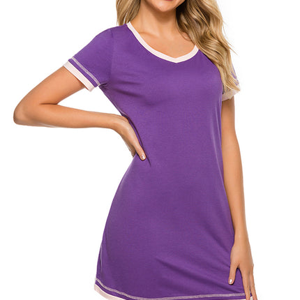 Contrast Trim Short Sleeve Lounge Dress - Image 29