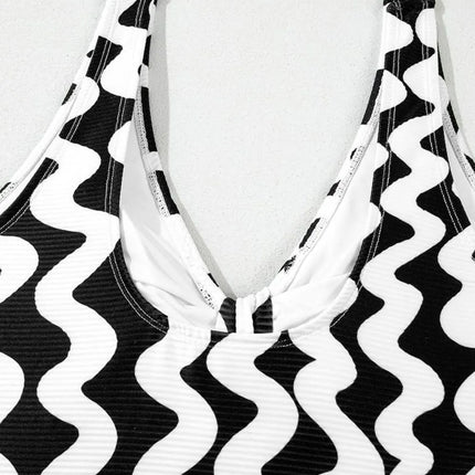 Tied Front Contrast Striped One-Piece Swimsuit - Image 10