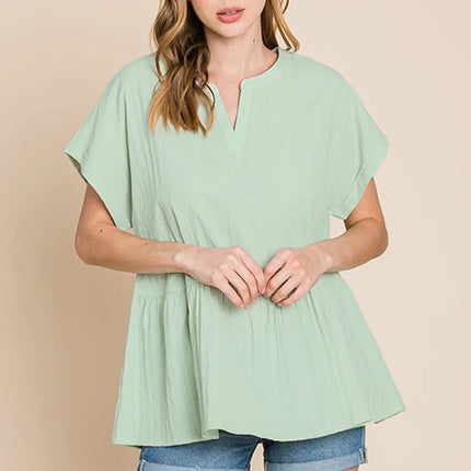 Cotton Bleu by Nu Lab Ruched Notched Short Sleeve Blouse - Image 4